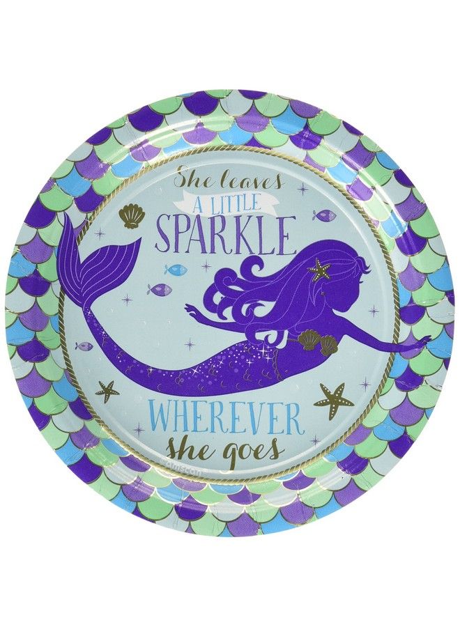 Amscan 541975 Metallic Round Plates ; Mermaid Wishes Collection ; Birthday ; 8 Pcs - Image 1