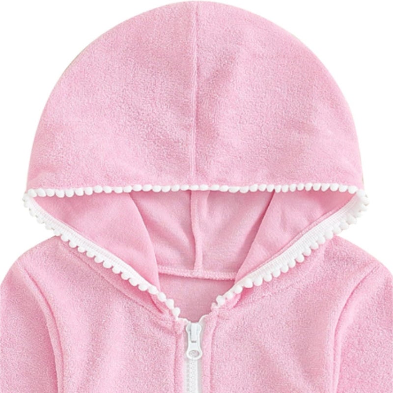 Baby beach hooded cape, hooded long-sleeved beach dress (pink, suitable for 5-6 years old) - Image 3