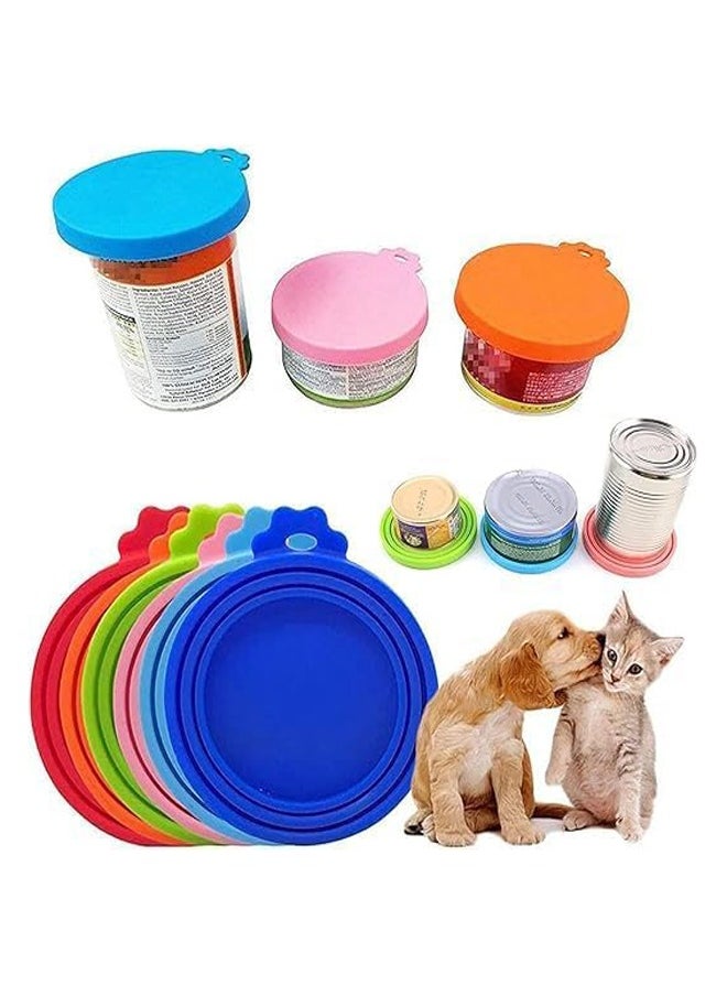 GUDOO - 4 Pack and Spoon Pet Food Can Lids Silicone Can Lids Covers for Dog and Cat Food Universal Size Fits All Standard Size Dog and Cat Can Tops Multi-Colored - Image 1