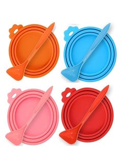 4 Pack and Spoon Pet Food Can Lids Silicone Can Lids Covers for Dog and Cat Food Universal Size Fits All Standard Size Dog and Cat Can Tops Multi-Colored