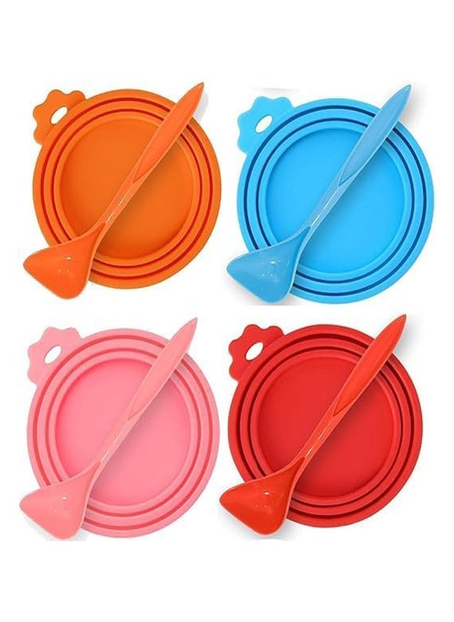 GUDOO - 4 Pack and Spoon Pet Food Can Lids Silicone Can Lids Covers for Dog and Cat Food Universal Size Fits All Standard Size Dog and Cat Can Tops Multi-Colored - Image 1