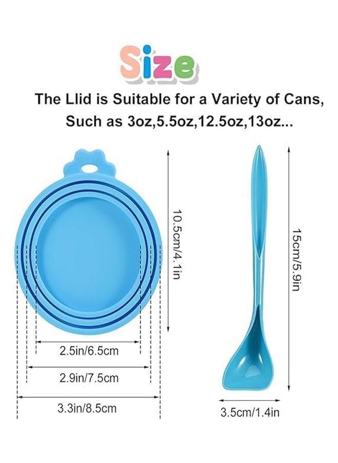 GUDOO - 4 Pack and Spoon Pet Food Can Lids Silicone Can Lids Covers for Dog and Cat Food Universal Size Fits All Standard Size Dog and Cat Can Tops Multi-Colored - Image 1