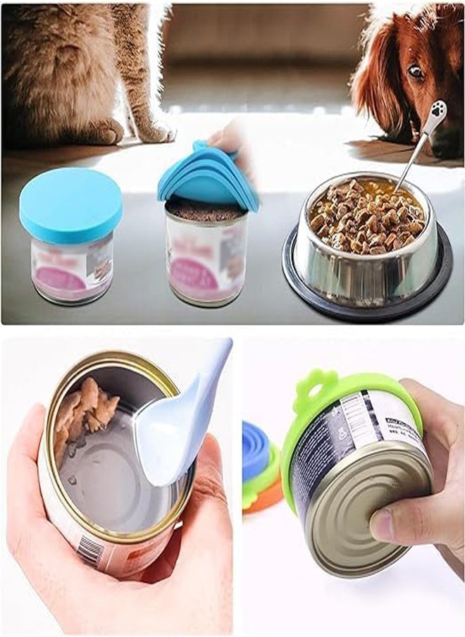 GUDOO - 4 Pack and Spoon Pet Food Can Lids Silicone Can Lids Covers for Dog and Cat Food Universal Size Fits All Standard Size Dog and Cat Can Tops Multi-Colored - Image 1