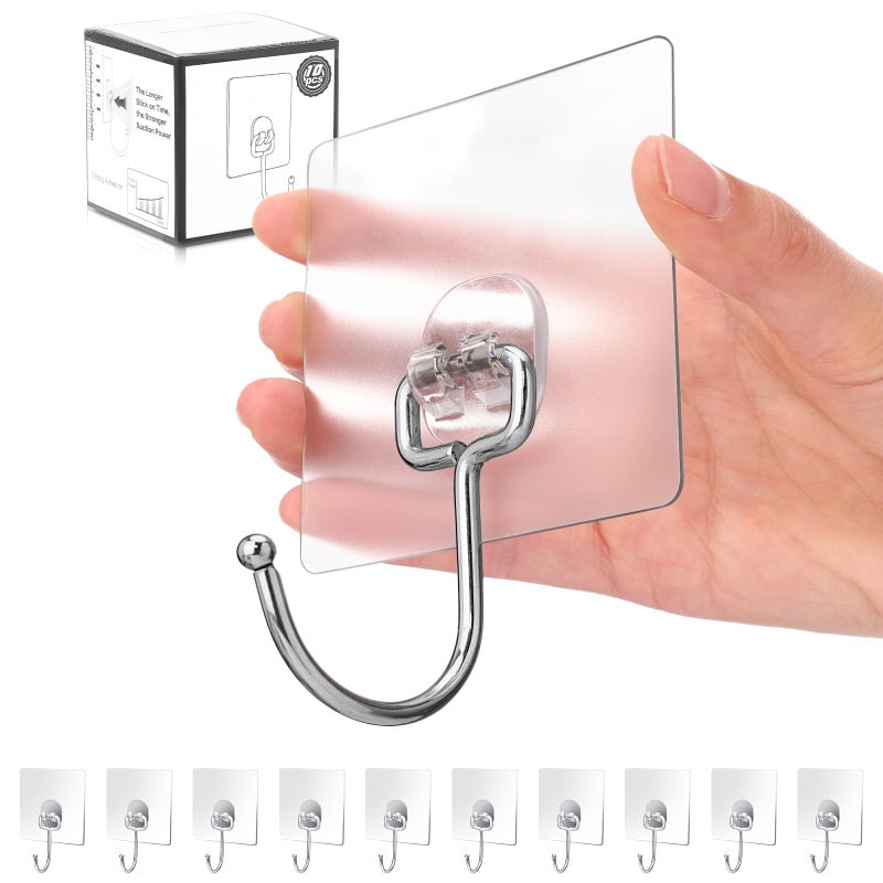 Antimbee 10-Pack All-Purpose Large Adhesive Hooks for Hanging, Banana Hook, Heavy Duty Adhesive Hooks 37 lb(Max), Sticky Wall Hook fit Home, Bathroom, Kitchen, Office and Outdoor - Image 1