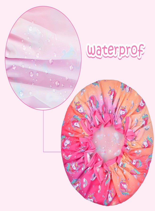 Olypegic Kids Shower Cap, 3 Pcs Girls Shower Cap for Kids Reusable Waterproof Adjustable Large Hair Cap Unicorn Mermaid Rainbow Cute Hair Cover Hat - Image 4