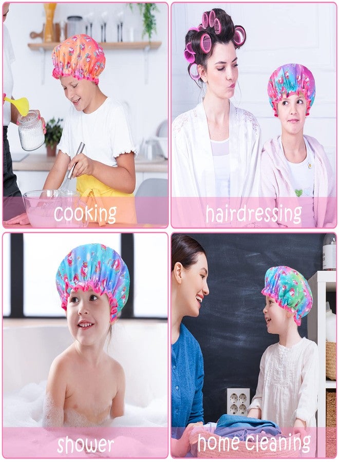Olypegic Kids Shower Cap, 3 Pcs Girls Shower Cap for Kids Reusable Waterproof Adjustable Large Hair Cap Unicorn Mermaid Rainbow Cute Hair Cover Hat - Image 3