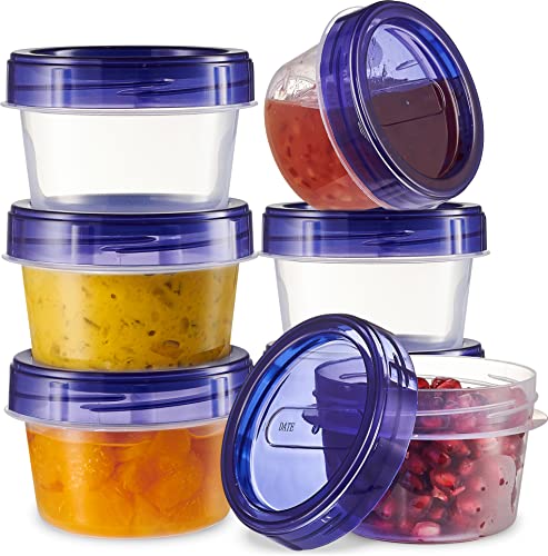 PLASTICPRO 6 Pack Twist Cap Food Storage Containers with Blue Screw on Lid- 4 oz Reusable Meal Prep Containers - Small Freezer Containers Microwave Safe Blue Plastic Food Storage - Image 1