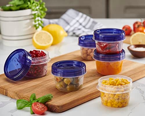 PLASTICPRO 6 Pack Twist Cap Food Storage Containers with Blue Screw on Lid- 4 oz Reusable Meal Prep Containers - Small Freezer Containers Microwave Safe Blue Plastic Food Storage - Image 2