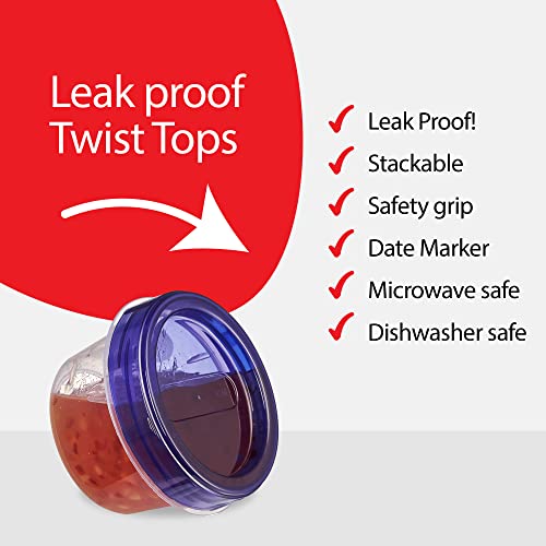 PLASTICPRO 6 Pack Twist Cap Food Storage Containers with Blue Screw on Lid- 4 oz Reusable Meal Prep Containers - Small Freezer Containers Microwave Safe Blue Plastic Food Storage - Image 5