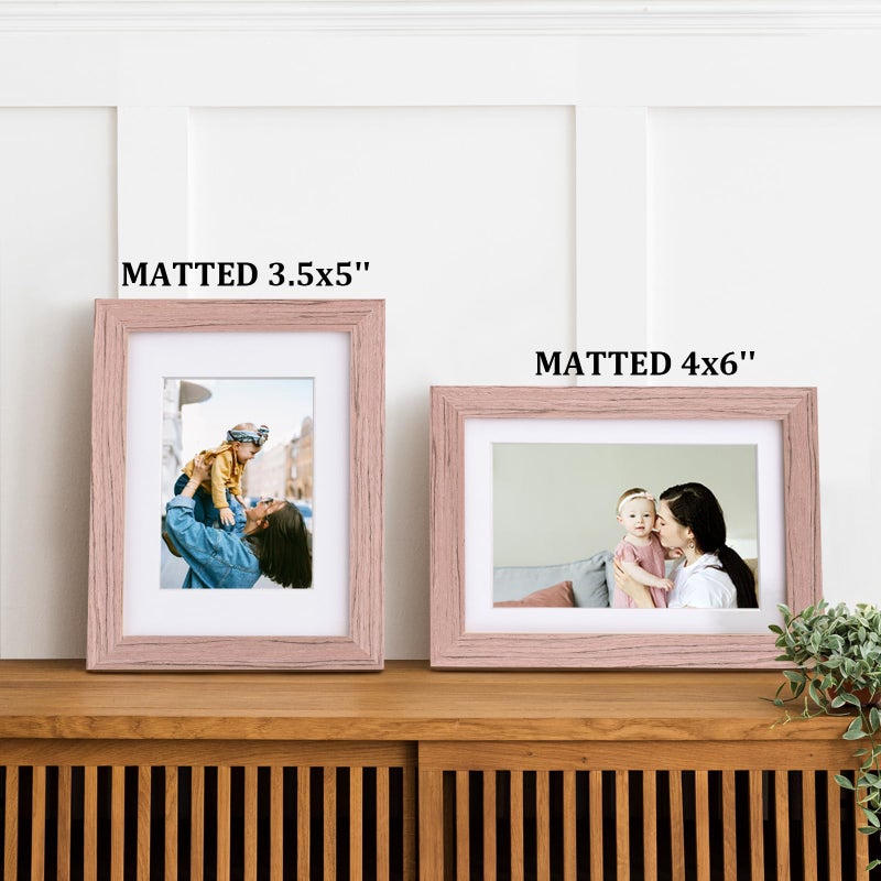 Egofine Egofine 5x7 Picture Frame 4PCS Made of Solid Wood  Display Picture 3.5x5/4x6 with Mat or 5x7 Covered by Plexiglass for Table Top Display and Wall Mounting Photo Frame  Peach Pink  - Image 5