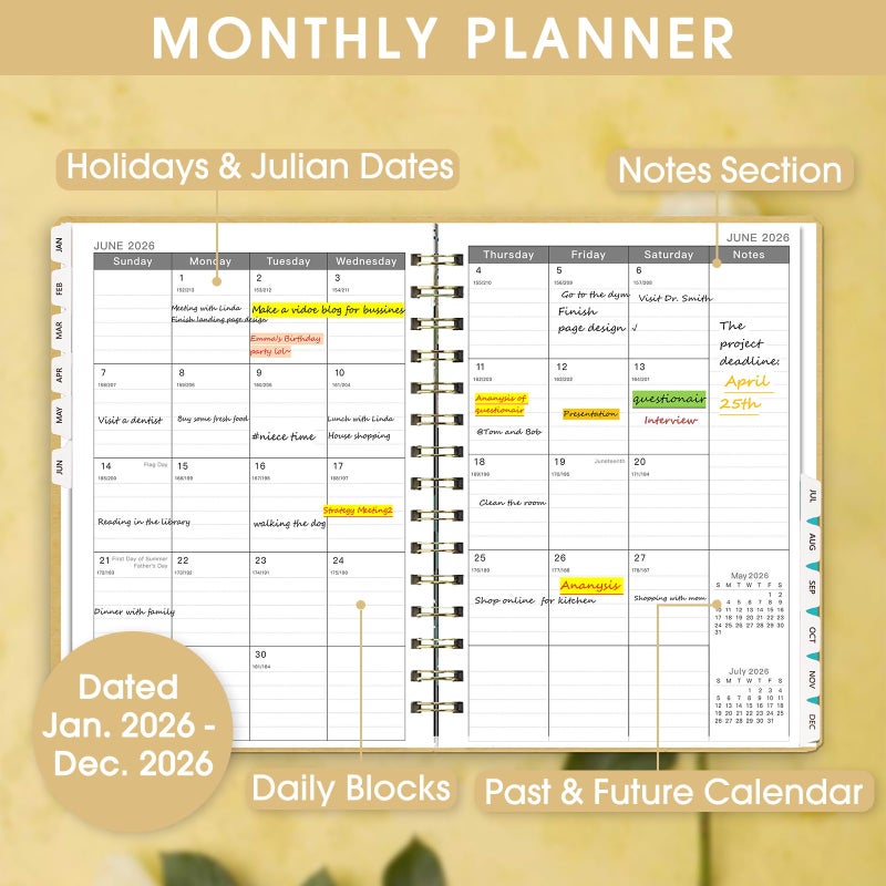 Ymumuda Academic Planner 2026, Daily Weekly and Monthly Calendar Planner (Jan.2026-Dec.2026),8.4"Ã—6.3", Hardcover Notebook Teacher Supplies, Premium Thick Paper, Planners for School Work Office - Image 2