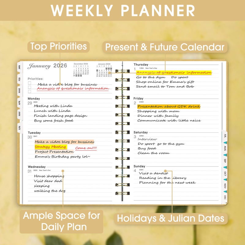 Ymumuda Academic Planner 2026, Daily Weekly and Monthly Calendar Planner (Jan.2026-Dec.2026),8.4"Ã—6.3", Hardcover Notebook Teacher Supplies, Premium Thick Paper, Planners for School Work Office - Image 3