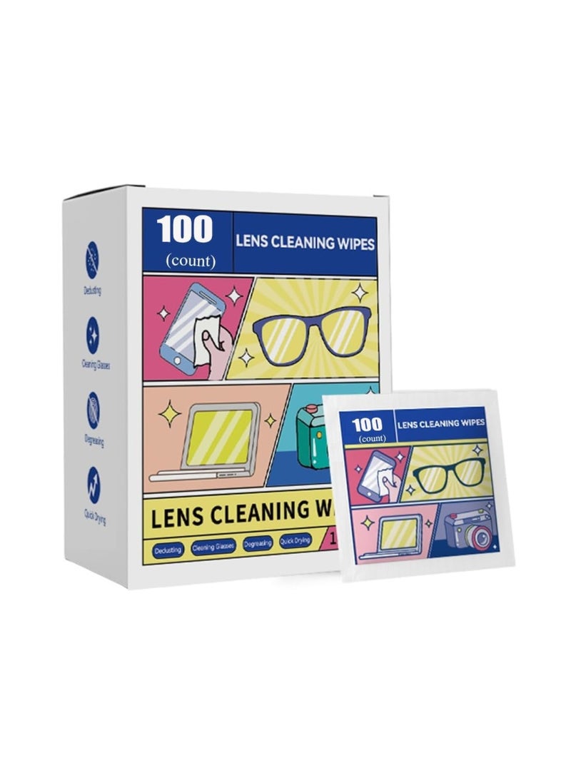 100 PCS Pre-Moistened Lens Cleaning Wipes, Quick-Dry, Non-Streak, Scratch-Free Cleaning for Glasses, Computer & Laptops Screens, Smart Phones, Optical Lens, Goggles, and Watch Screen - Image 1