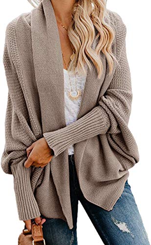Mafulus Women's Cardigan Sweaters Oversized Chunky Knit Kimono Slouchy Wrap Batwing Open Front Outwear Coat Khaki - Image 1