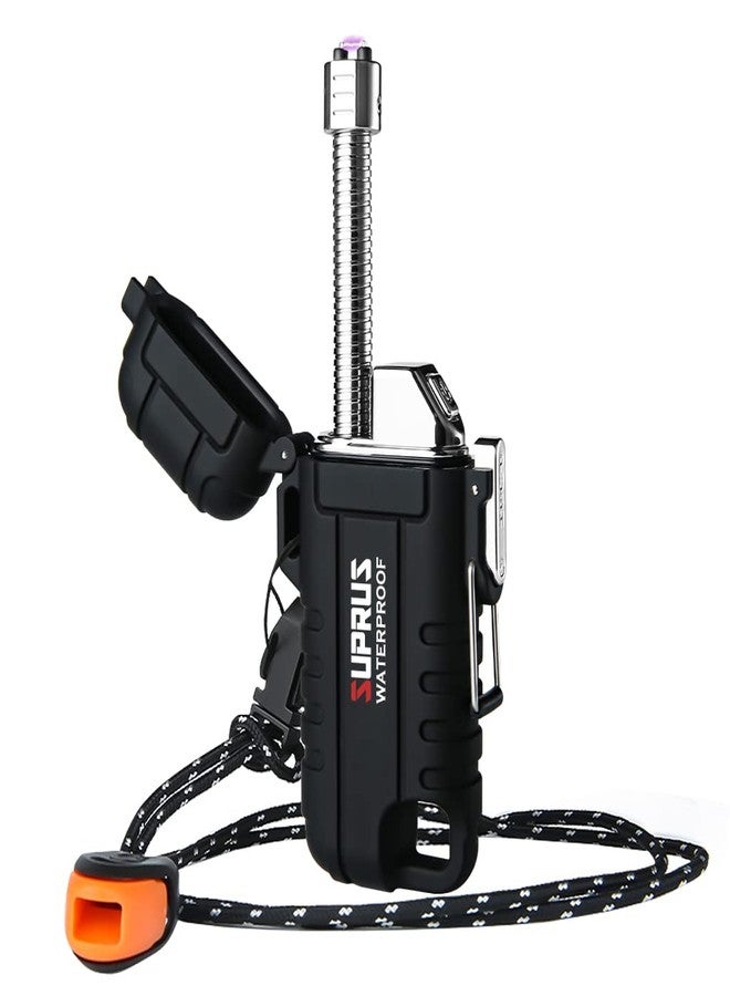 SUPRUS Waterproof Lighter Windproof Lighter Arc Plasma Lighters USB-C Rechargeable with Expandable and Flexible Neck for Outdoor, Camping & Kitchen (Black) - Image 1