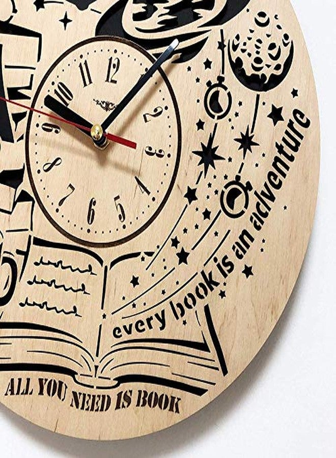 NABSTER Study Room Wall Clock with Hobby Book Reading Design - 12 Inch Decorative Clock Made of Eco Wood with Silent Quartz Movement - Perfect for Home Decor, Living Room, Kitchen, and Bedroom - Image 4