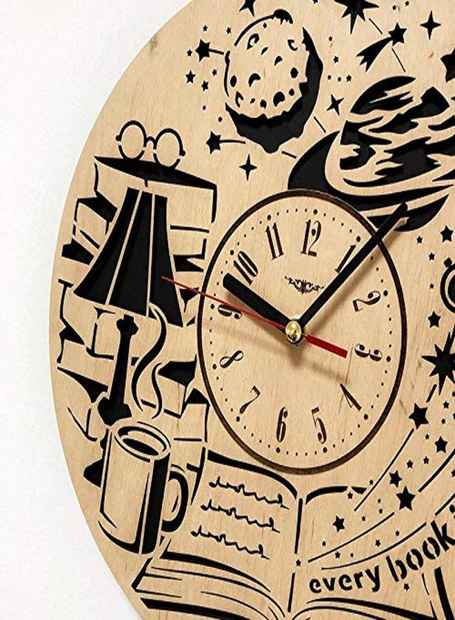 NABSTER Study Room Wall Clock with Hobby Book Reading Design - 12 Inch Decorative Clock Made of Eco Wood with Silent Quartz Movement - Perfect for Home Decor, Living Room, Kitchen, and Bedroom - Image 3