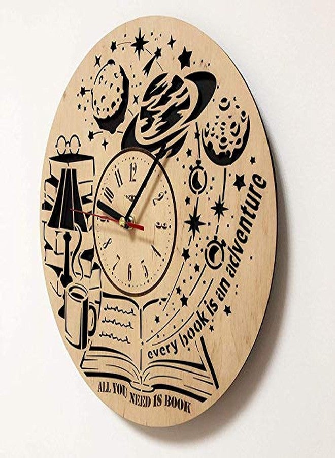 NABSTER Study Room Wall Clock with Hobby Book Reading Design - 12 Inch Decorative Clock Made of Eco Wood with Silent Quartz Movement - Perfect for Home Decor, Living Room, Kitchen, and Bedroom - Image 2