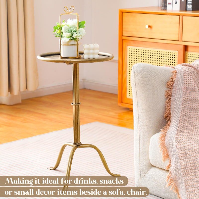 RattanView 2 Pcs Metal Martini Table Bronze Small Round Drink Table12.5 x 12.5 x 27.75 Inches Pedestal Iron Side Tables for Small Spaces Bedroom Living Room - Image 4