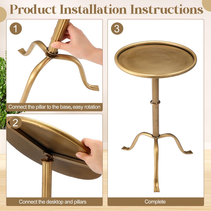RattanView 2 Pcs Metal Martini Table Bronze Small Round Drink Table12.5 x 12.5 x 27.75 Inches Pedestal Iron Side Tables for Small Spaces Bedroom Living Room - Image 3