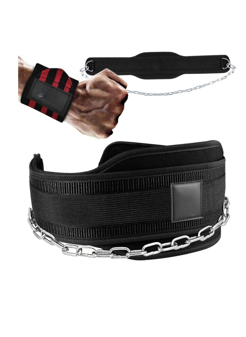 Spall Weightlifting Belt Chain With Wrist Straps for weightlifting Bundle for Gym, Powerlifting Dips Pull ups Belt and Straps  - Image 1