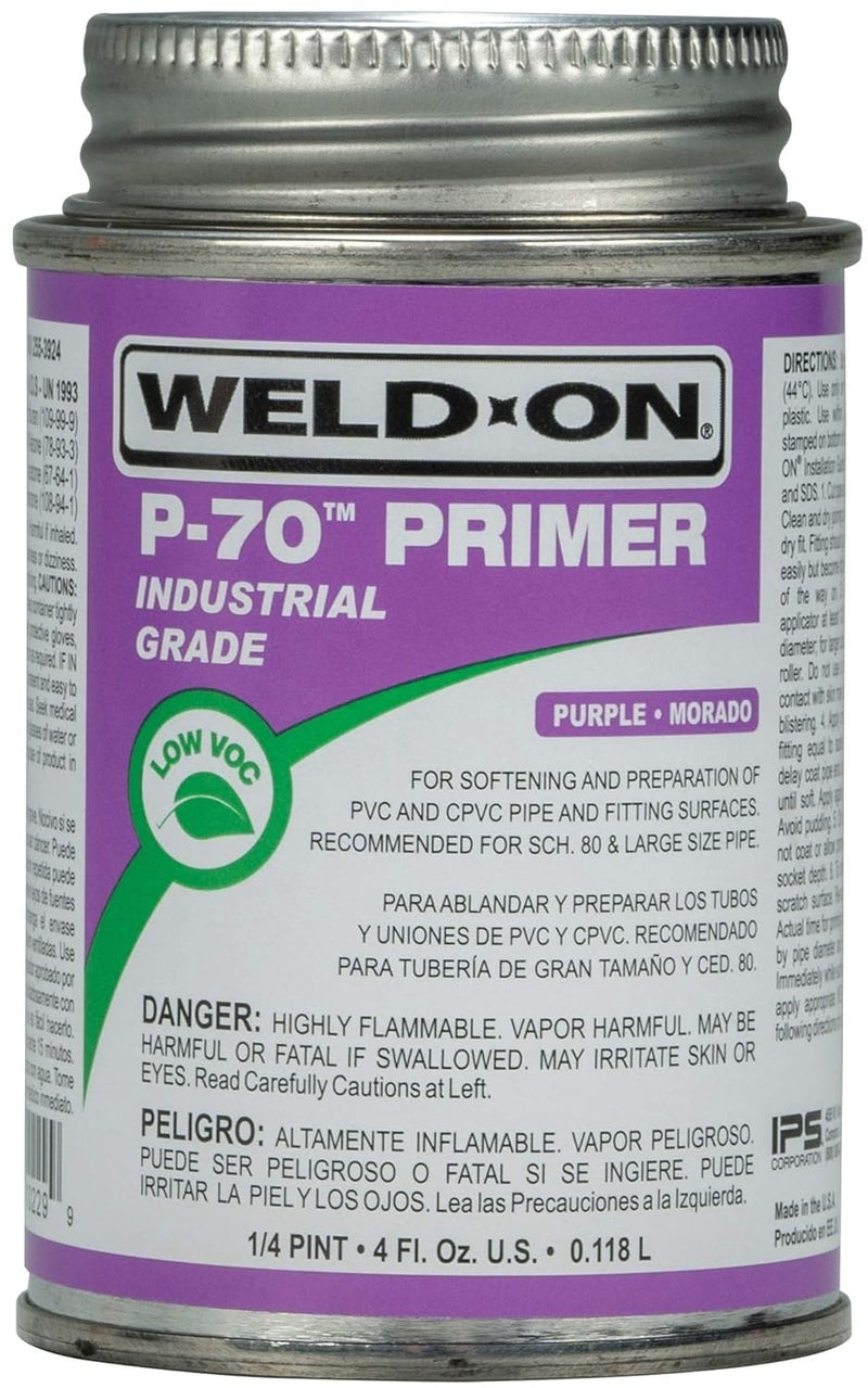 WELDON 10229 P-70 برايمر غير جسماني من PVC/CPVC بدرجة صناعية - سريع المفعول ومنخفض المركبات العضوية المتطايرة، بنفسجي، 1/4 باينت (4 أونصة سائلة) - Image 1