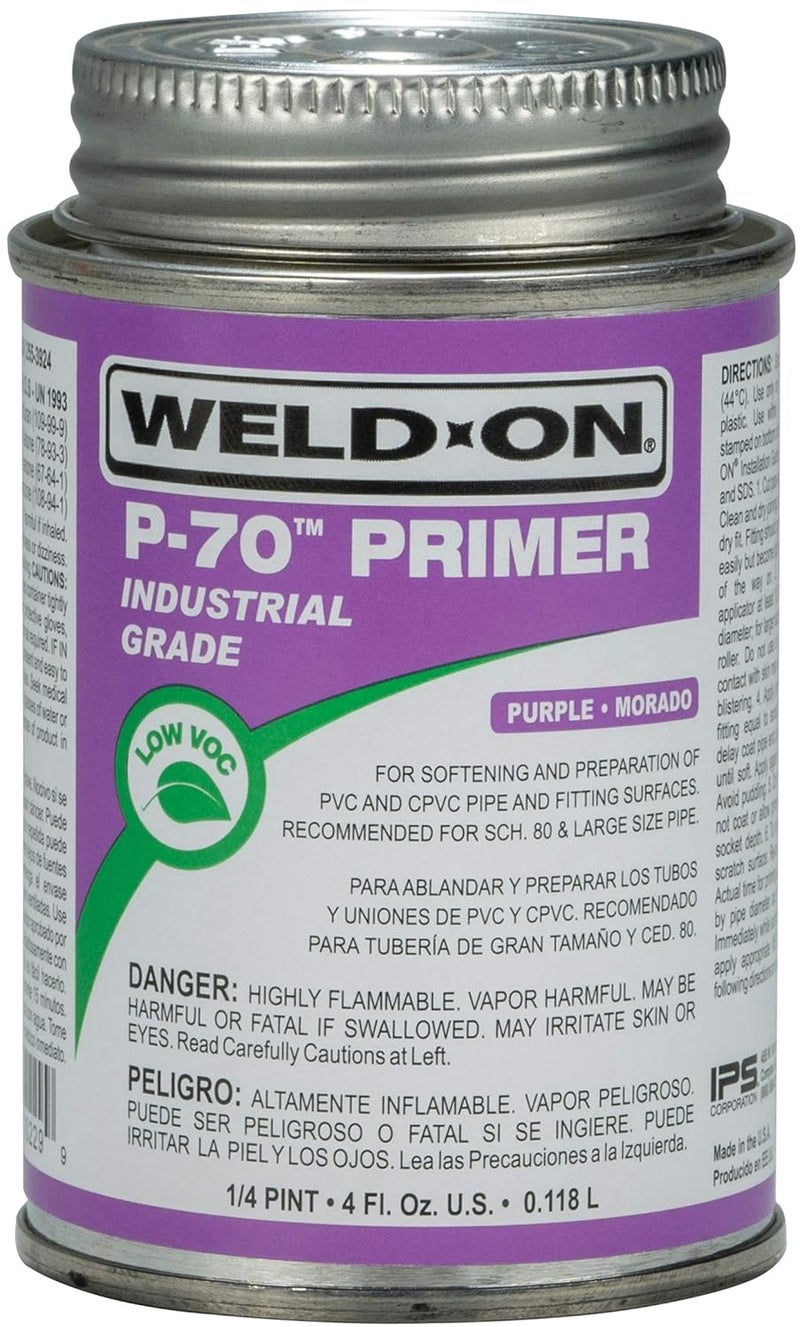 WELDON 10229 P-70 برايمر غير جسماني من PVC/CPVC بدرجة صناعية - سريع المفعول ومنخفض المركبات العضوية المتطايرة، بنفسجي، 1/4 باينت (4 أونصة سائلة) - Image 5