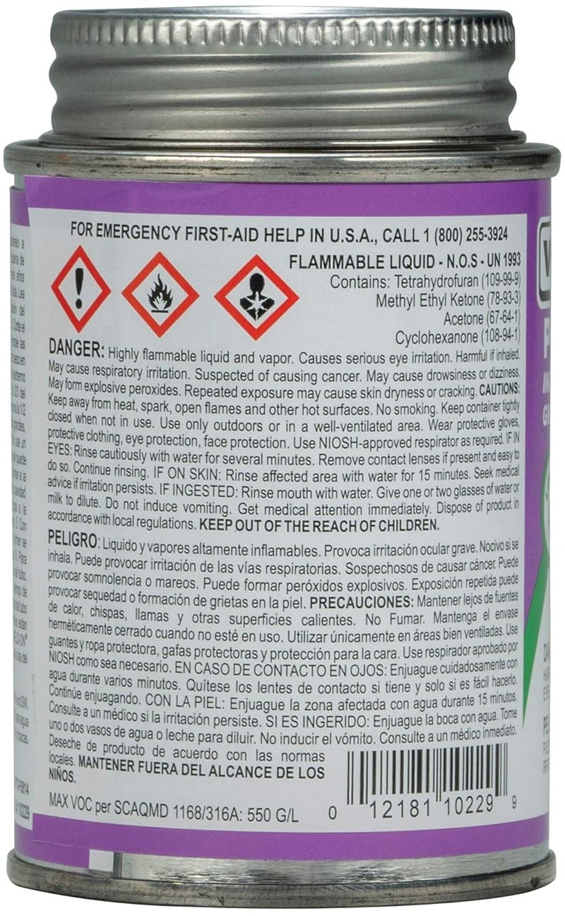 WELDON 10229 P-70 برايمر غير جسماني من PVC/CPVC بدرجة صناعية - سريع المفعول ومنخفض المركبات العضوية المتطايرة، بنفسجي، 1/4 باينت (4 أونصة سائلة) - Image 4