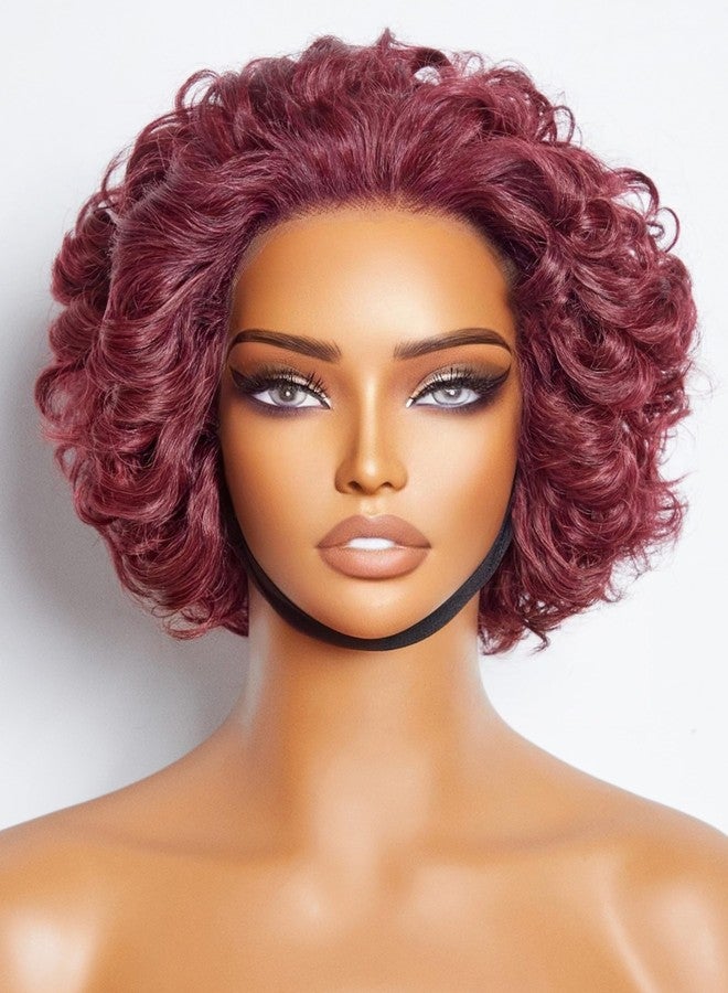 LUVME باروكة شعر طبيعي LUVME 99J بورغندي دانتيل أمامي، 6 بوصات، نصف دانتيل، للنساء، باروكة شعر طبيعي قصيرة دانتيل أمامي، منتوفة مسبقًا - Image 1