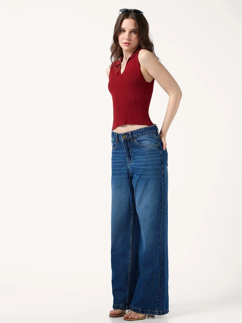 Outzidr  Wine Polo Flat Knit Tank for Women | Best Price UAE