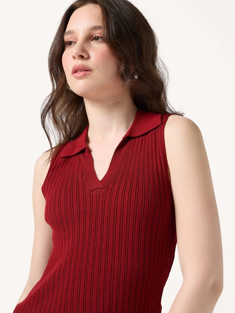 Outzidr  Wine Polo Flat Knit Tank for Women | Best Price UAE