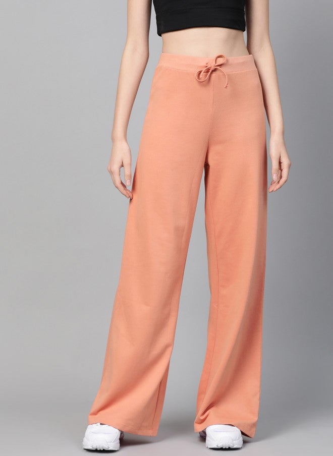 SASSAFRAS Peach Wide Leg Track Pants for Women - Image 1