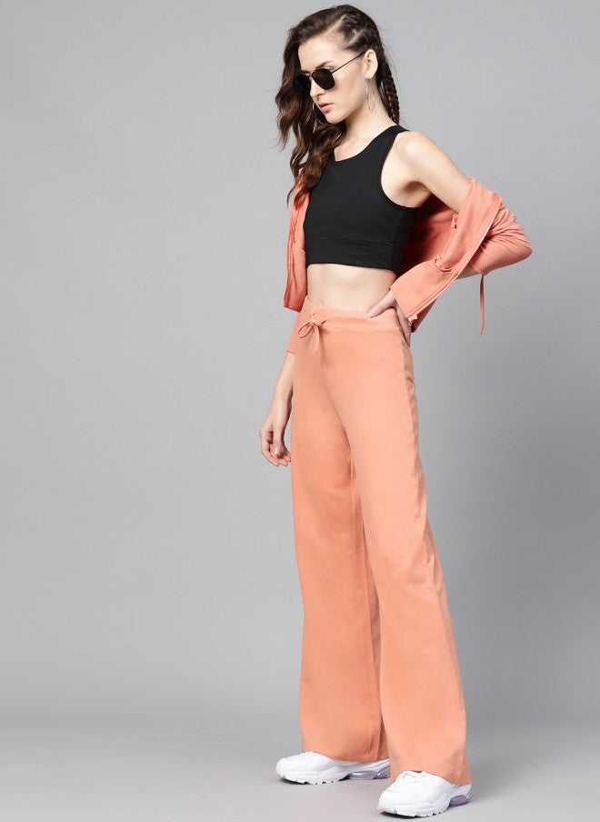 SASSAFRAS Peach Wide Leg Track Pants for Women - Image 4