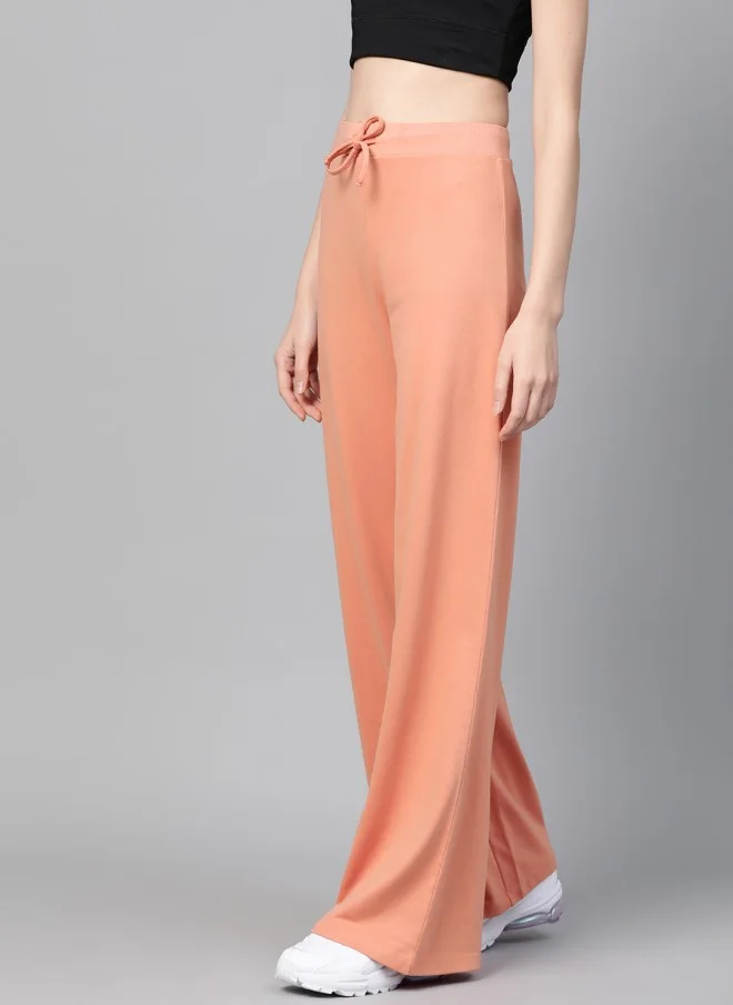 SASSAFRAS Peach Wide Leg Track Pants for Women