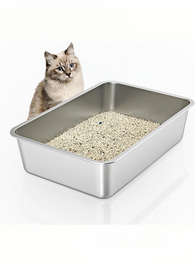 Stainless Steel Cat Litter Box, Large Pan Litter Box,Metal Litter Pan for Cats Rabbits,60cm Lx40cm Wx15cm H - Image 1