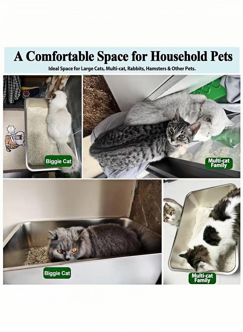 Stainless Steel Cat Litter Box, Large Pan Litter Box,Metal Litter Pan for Cats Rabbits,60cm Lx40cm Wx15cm H - Image 4