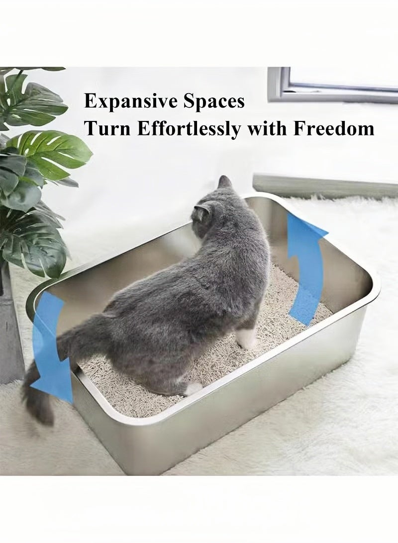 Stainless Steel Cat Litter Box, Large Pan Litter Box,Metal Litter Pan for Cats Rabbits,60cm Lx40cm Wx15cm H - Image 2