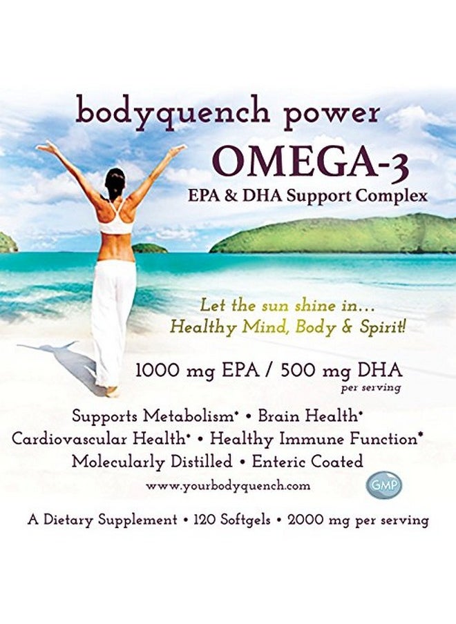 Bodyquench Omega 3 High Potency Dha & Epa Support Complex 2000 Mg Natural Fish Oil Concentrate Supplies 1000 Mg Epa + 500 Mg Dha Per Serving Promotes Heart & Brain Health 120 Softgels  - Image 3