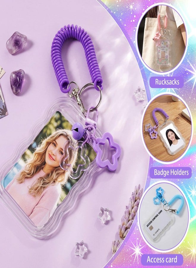 Geyoga 6 Pcs Photo Card Holders Gifts Bulk Kpop Music Photocard Transparent PC Creative Photocard Holder for Bus Card, Photo Protector Keychain for Birthday, Guests Keepsakes Party Favors (Star Wave - Image 4