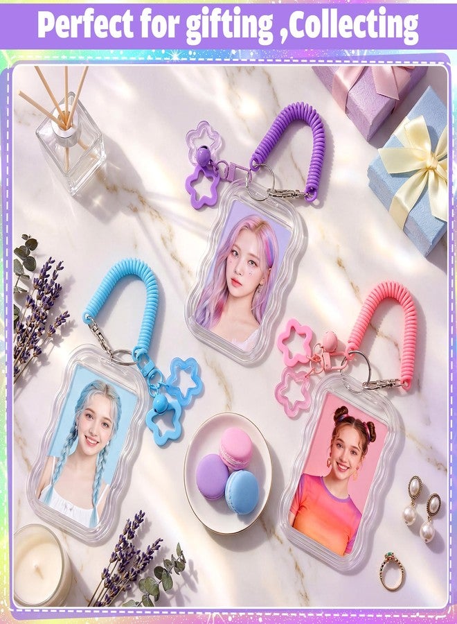 Geyoga 6 Pcs Photo Card Holders Gifts Bulk Kpop Music Photocard Transparent PC Creative Photocard Holder for Bus Card, Photo Protector Keychain for Birthday, Guests Keepsakes Party Favors (Star Wave - Image 5