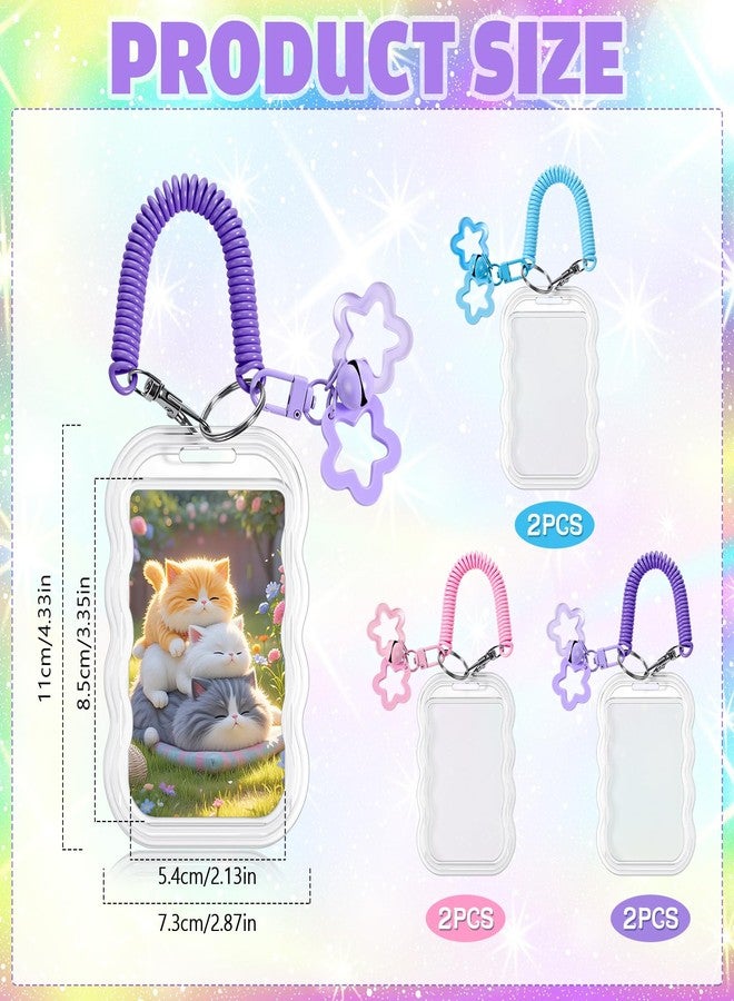 Geyoga 6 Pcs Photo Card Holders Gifts Bulk Kpop Music Photocard Transparent PC Creative Photocard Holder for Bus Card, Photo Protector Keychain for Birthday, Guests Keepsakes Party Favors (Star Wave - Image 2