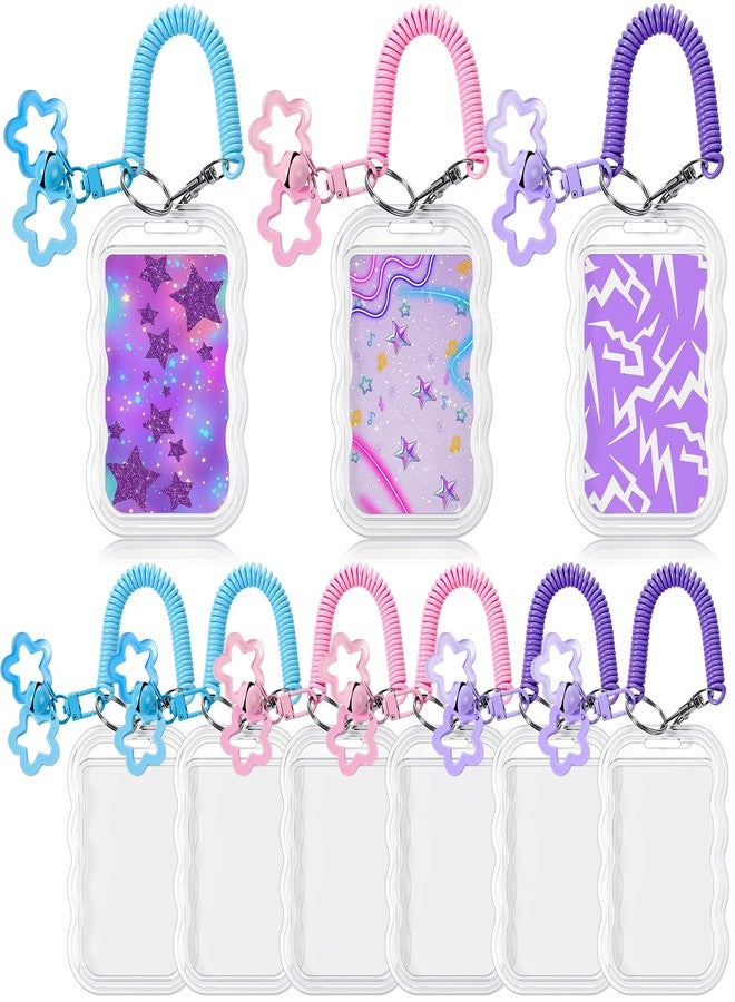 Geyoga 6 Pcs Photo Card Holders Gifts Bulk Kpop Music Photocard Transparent PC Creative Photocard Holder for Bus Card, Photo Protector Keychain for Birthday, Guests Keepsakes Party Favors (Star Wave - Image 1