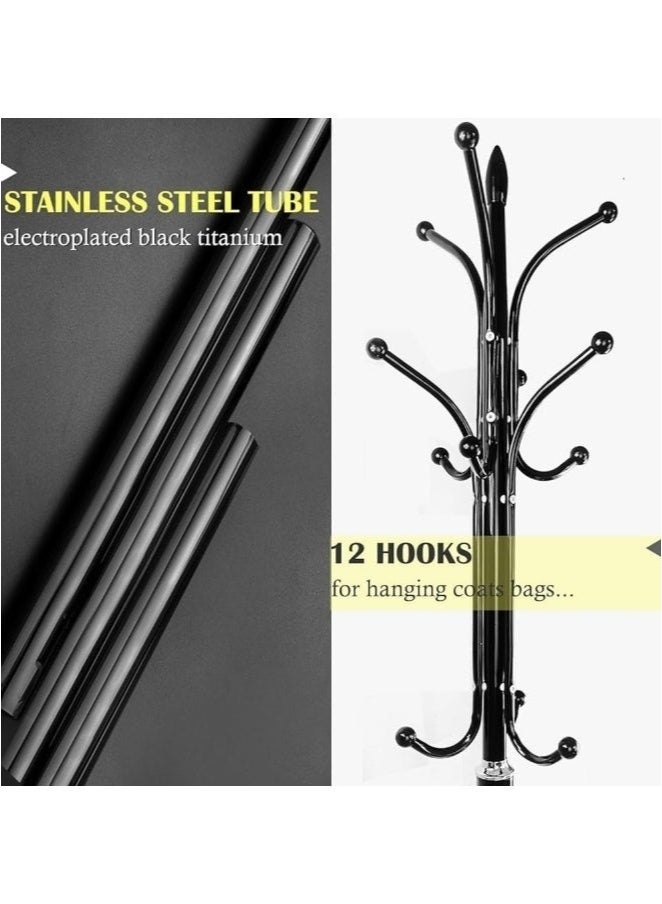MIXDE Metal Coat Rack Stand with Natural Marble Base, Tree Coat Rack Stand, Free Standing Hall Tree with 12 Hooks for Hanging Scarf, Bag, Jacket, Home Entry-way Hat Hanger Organizer(Black) - Image 5