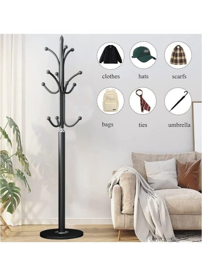 MIXDE Metal Coat Rack Stand with Natural Marble Base, Tree Coat Rack Stand, Free Standing Hall Tree with 12 Hooks for Hanging Scarf, Bag, Jacket, Home Entry-way Hat Hanger Organizer(Black) - Image 3