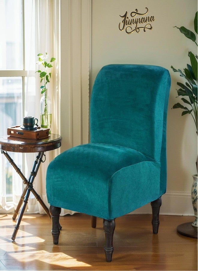 جان يا نا غطاء كرسي جيان يا نا بدون مساند للذراعين، غطاء كرسي مطاطي بدون مساند للذراعين، أغطية كراسي مخملية بدون مساند للذراعين، غطاء كرسي مريح، أغطية حماية للأثاث لغرفة المعيشة وغرفة النوم (مخمل، أزرق مخضر) - Image 3