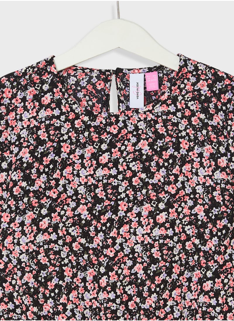 Vero Moda Girl - Kids Open Neckline Floral Printed Top - Image 1