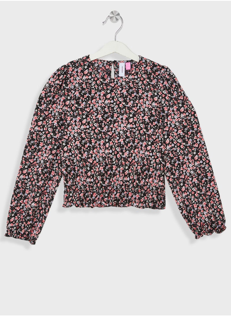 Vero Moda Girl - Kids Open Neckline Floral Printed Top - Image 1