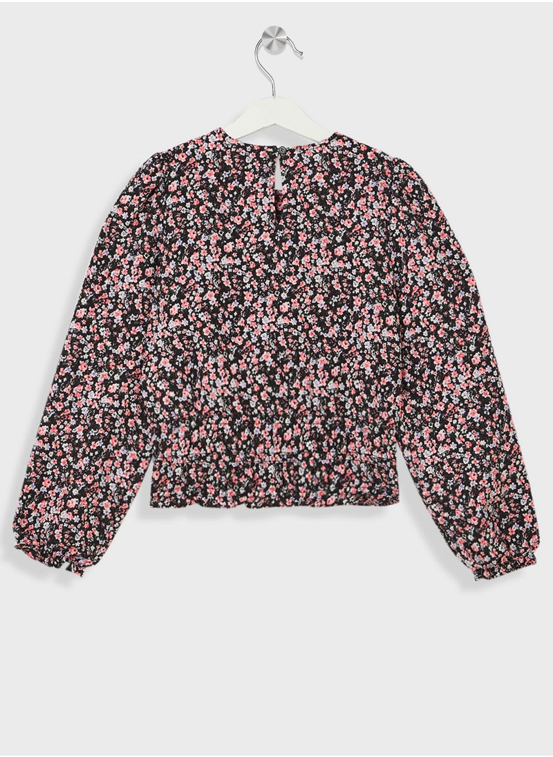 Vero Moda Girl - Kids Open Neckline Floral Printed Top - Image 1