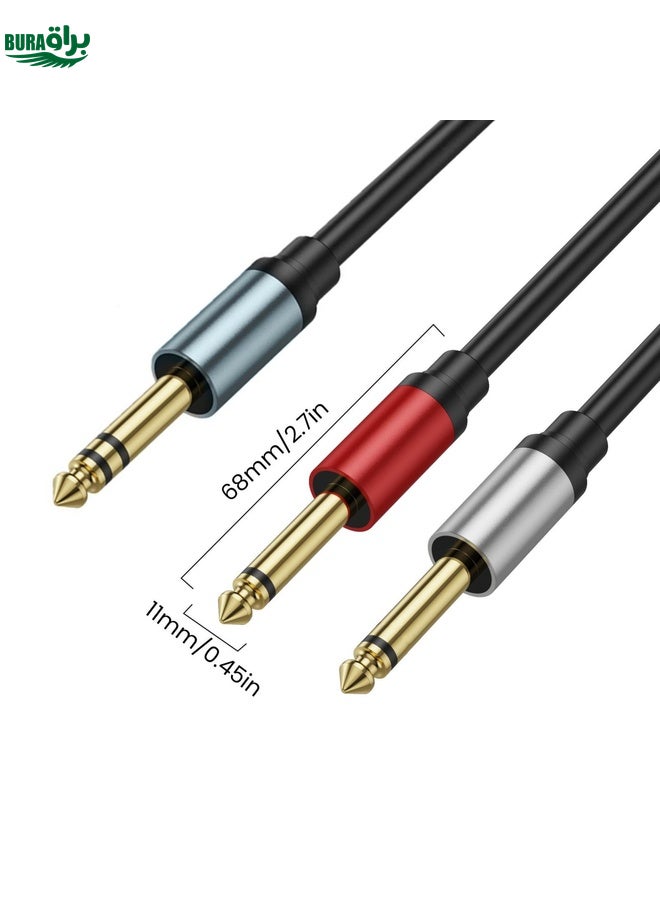 BURAQ 5m Gold Plated 6.35mm Male Dual Sound TRS Stereo to 2 x 6.35mm Male TS Mono Y Splitter Adapter Audio Cable(Black) - Image 3
