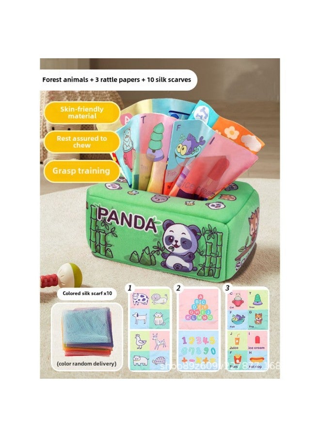 Explosions Tear-free Tissue Box Toy Baby Ring Paper Cloth 3-12 Months Baby Toy Can Bite-Colour:Animals + 3 Ringing Papers + 10 Silk Scarves  - Image 1